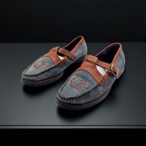 1980s Vintage Hush Puppies Sz 7.5 Blue Gray And Brown Loafers